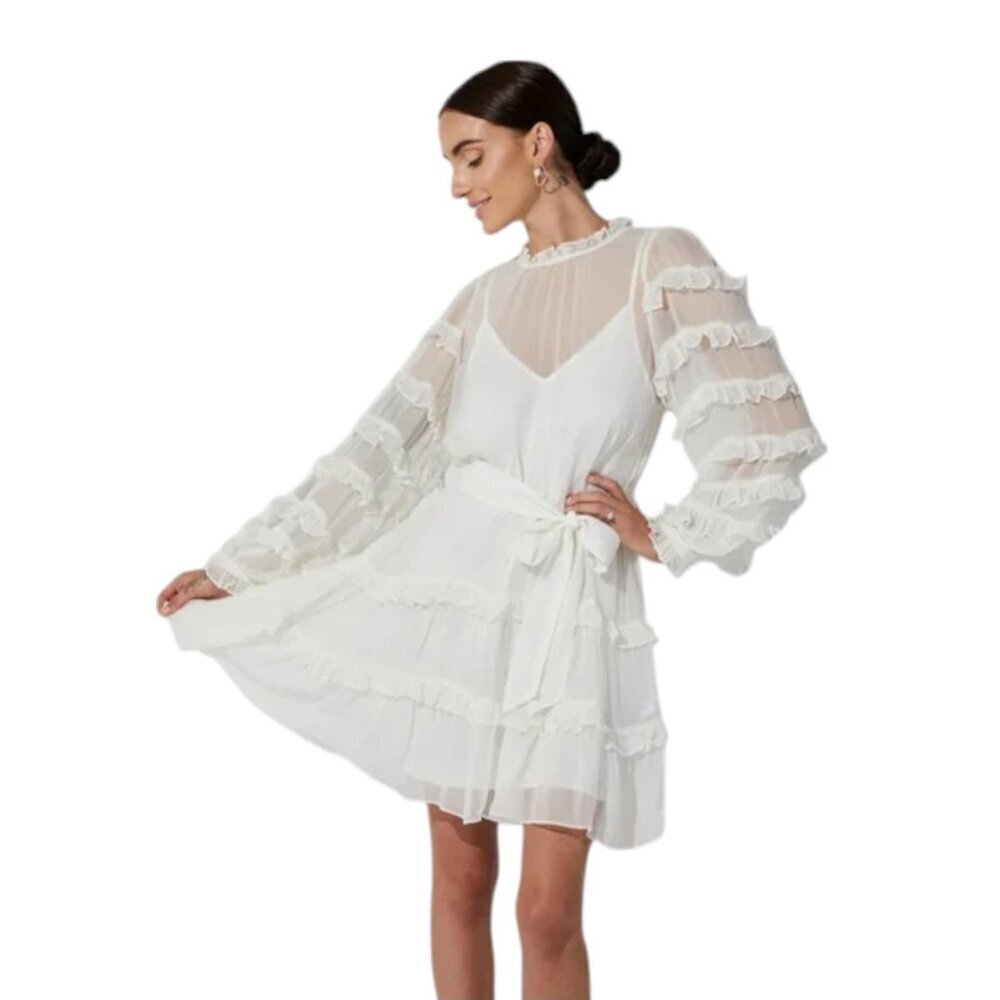 Cleobella Ruffle White Sheer Long Sleeve Dress
